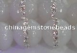 CAG8854 15.5 inches 14mm faceted round agate with rhinestone beads