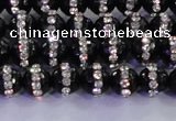 CAG8855 15.5 inches 6mm faceted round agate with rhinestone beads