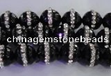 CAG8856 15.5 inches 8mm faceted round agate with rhinestone beads