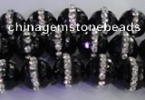 CAG8857 15.5 inches 10mm faceted round agate with rhinestone beads