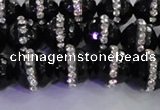 CAG8858 15.5 inches 12mm faceted round agate with rhinestone beads