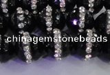 CAG8859 15.5 inches 14mm faceted round agate with rhinestone beads