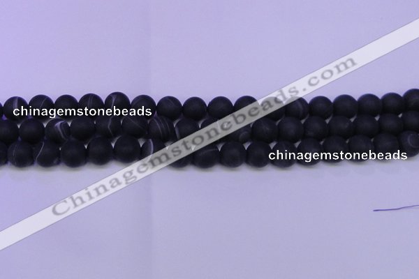 CAG8872 15.5 inches 8mm round matte black line agate beads