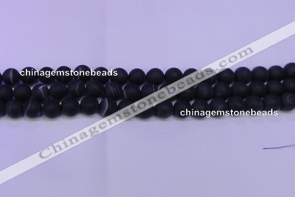 CAG8874 15.5 inches 12mm round matte black line agate beads
