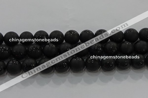 CAG8922 15.5 inches 12mm round matte black agate beads wholesale