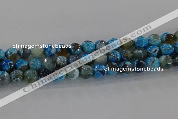 CAG8944 15.5 inches 8mm faceted round fire crackle agate beads