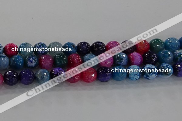 CAG8946 15.5 inches 8mm faceted round fire crackle agate beads