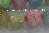 CAG8952 15.5 inches 14mm faceted round fire crackle agate beads