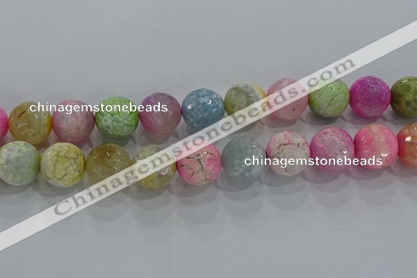 CAG8952 15.5 inches 14mm faceted round fire crackle agate beads