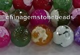 CAG8958 15.5 inches 12mm faceted round fire crackle agate beads