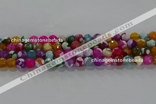 CAG8988 15.5 inches 8mm faceted round fire crackle agate beads