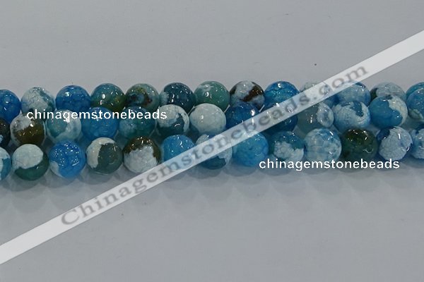 CAG9003 15.5 inches 12mm faceted round fire crackle agate beads