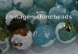 CAG9004 15.5 inches 14mm faceted round fire crackle agate beads