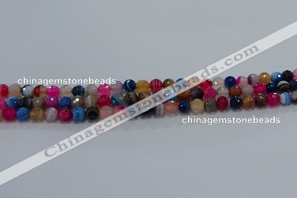 CAG9255 15.5 inches 4mm faceted round line agate beads wholesale