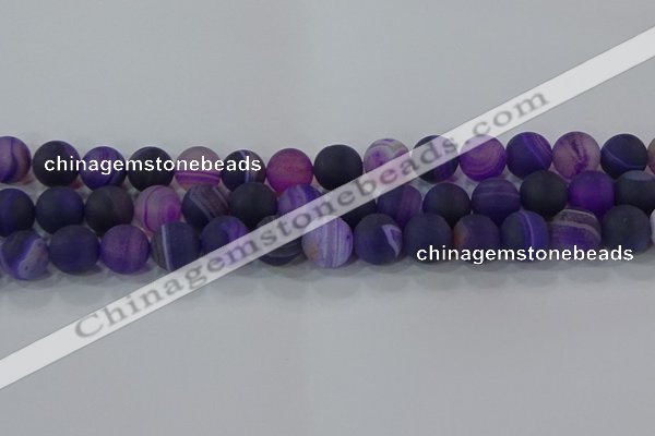 CAG9323 15.5 inches 12mm round matte line agate beads wholesale