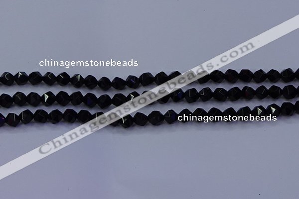 CAG9351 15.5 inches 6mm faceted nuggets black agate beads