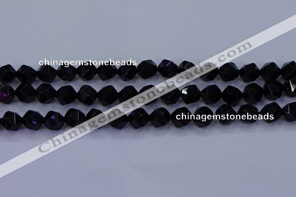 CAG9353 15.5 inches 10mm faceted nuggets black agate beads