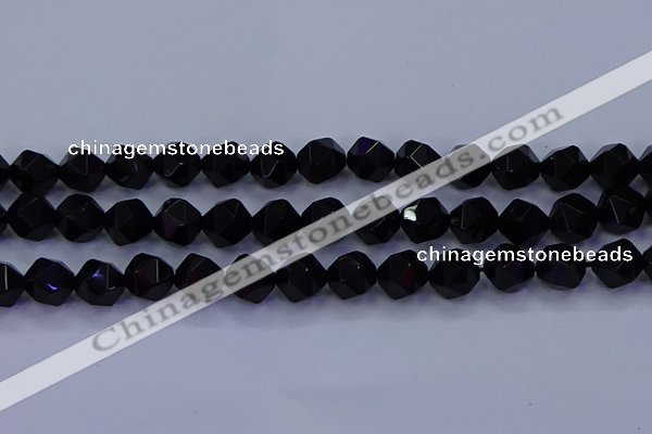 CAG9354 15.5 inches 12mm faceted nuggets black agate beads