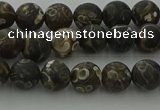 CAG9381 15.5 inches 6mm round matte turritella agate beads