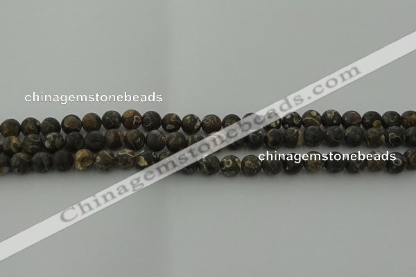 CAG9381 15.5 inches 6mm round matte turritella agate beads