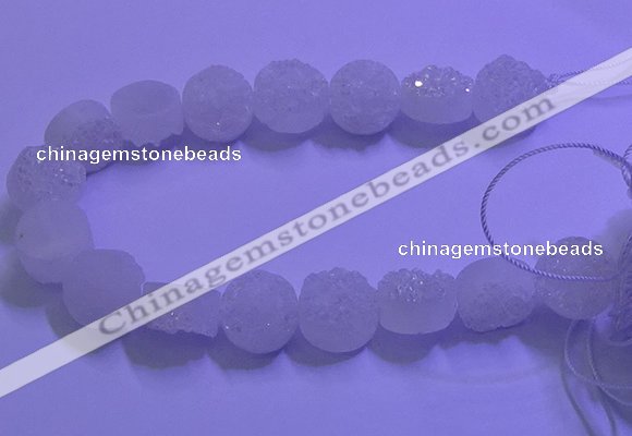 CAG9428 7.5 inches 10mm coin white plated druzy agate beads