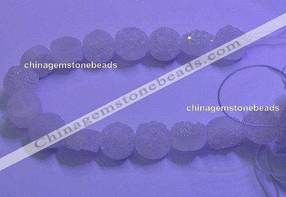 CAG9429 7.5 inches 12mm coin white plated druzy agate beads