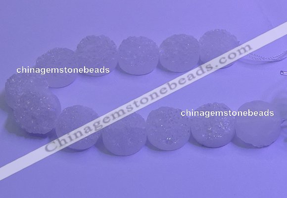 CAG9433 7.5 inches 20mm coin white plated druzy agate beads