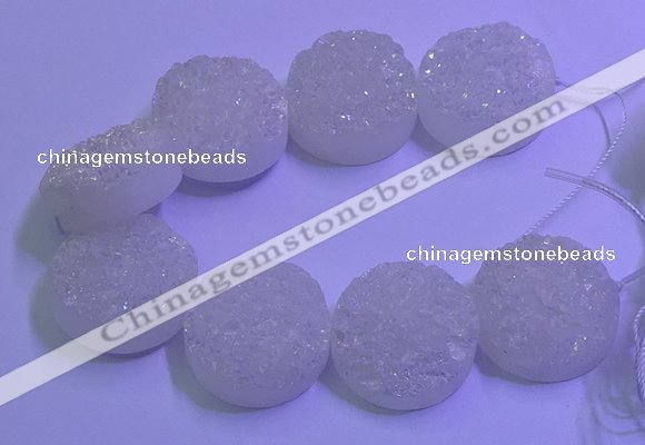 CAG9435 7.5 inches 30mm coin white plated druzy agate beads