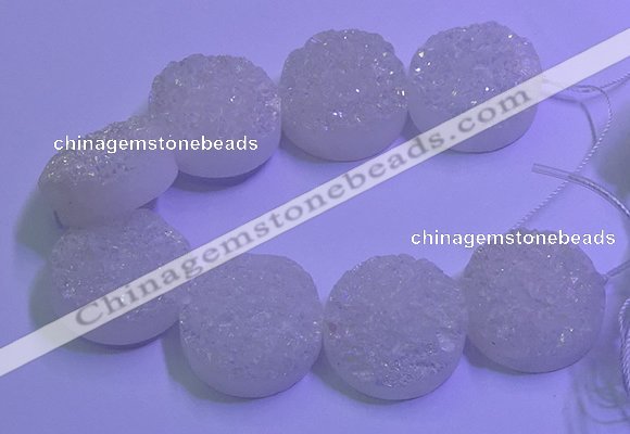 CAG9436 7.5 inches 35mm coin white plated druzy agate beads