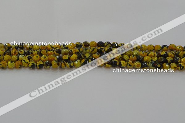 CAG9451 15.5 inches 6mm faceted round fire crackle agate beads