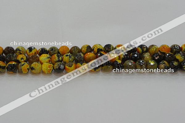 CAG9453 15.5 inches 10mm faceted round fire crackle agate beads