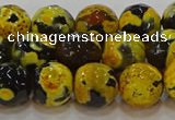 CAG9454 15.5 inches 12mm faceted round fire crackle agate beads