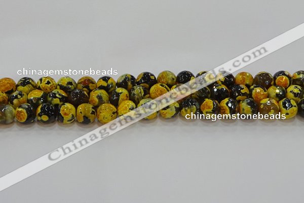 CAG9454 15.5 inches 12mm faceted round fire crackle agate beads