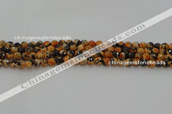 CAG9456 15.5 inches 6mm faceted round fire crackle agate beads