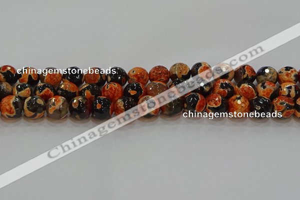 CAG9459 15.5 inches 12mm faceted round fire crackle agate beads