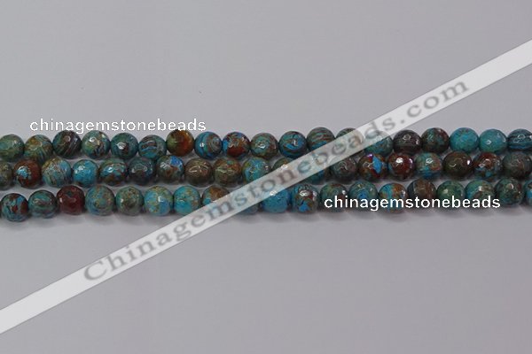 CAG9482 15.5 inches 8mm faceted round blue crazy lace agate beads