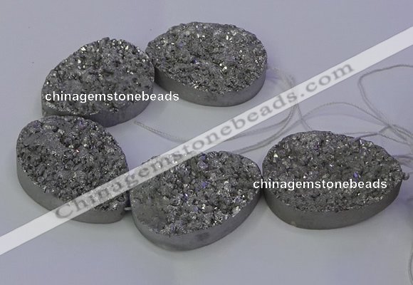 CAG9672 7.5 inches 30*40mm teardrop silver plated druzy agate beads