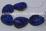 CAG9676 7.5 inches 30*40mm teardrop blue plated druzy agate beads