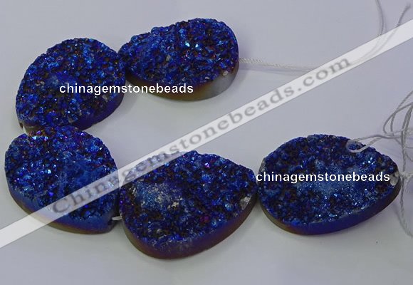 CAG9676 7.5 inches 30*40mm teardrop blue plated druzy agate beads