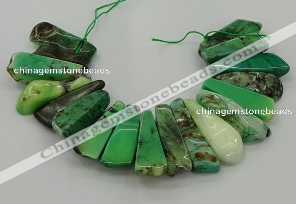 CAG9726 Top drilled 15*35mm - 18*40mm freeform grass agate beads