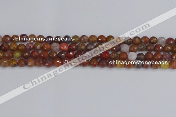 CAG9846 15.5 inches 6mm faceted round red moss agate beads