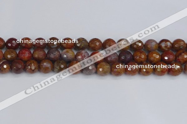 CAG9848 15.5 inches 10mm faceted round red moss agate beads