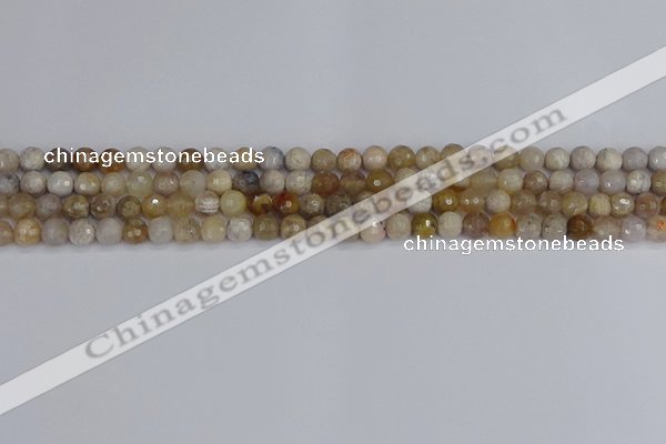 CAG9852 15.5 inches 4mm faceted round ocean fossil agate beads