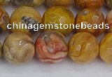 CAG9872 15.5 inches 12mm faceted round yellow crazy lace agate beads