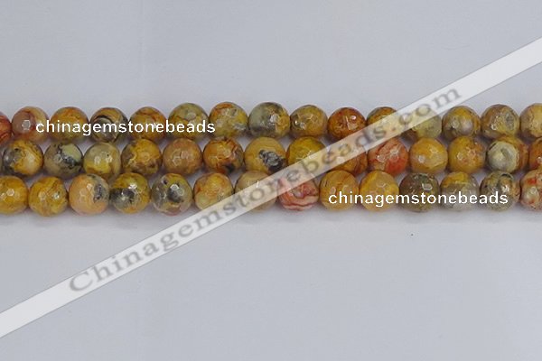 CAG9872 15.5 inches 12mm faceted round yellow crazy lace agate beads