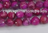 CAG9875 15.5 inches 4mm faceted round fuchsia crazy lace agate beads