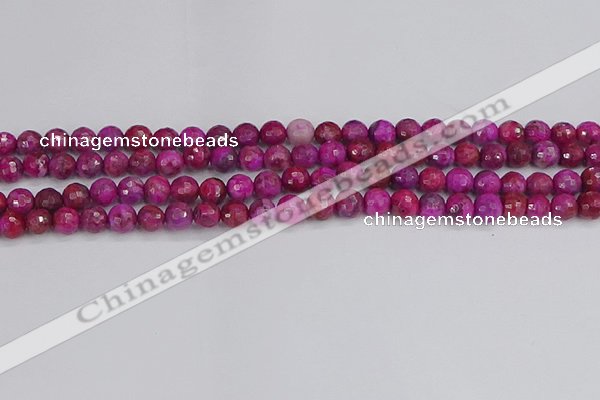 CAG9875 15.5 inches 4mm faceted round fuchsia crazy lace agate beads