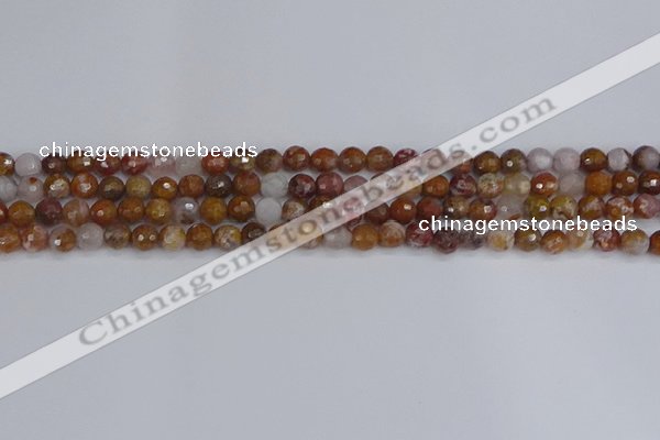 CAG9910 15.5 inches 4mm faceted round red moss agate beads