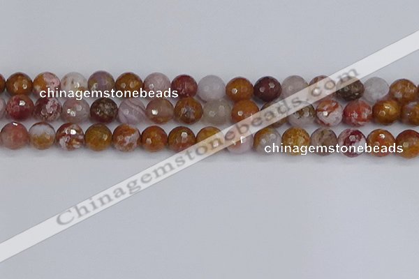 CAG9913 15.5 inches 10mm faceted round red moss agate beads