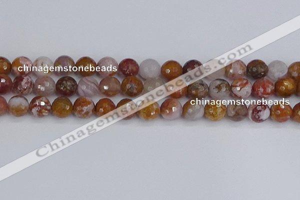 CAG9914 15.5 inches 12mm faceted round red moss agate beads